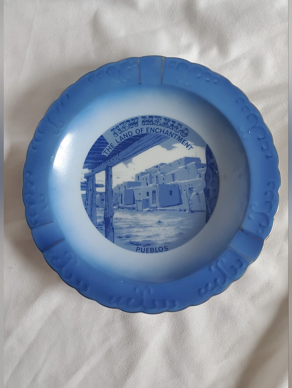Blue Souvenir Decorative Plate Vtg New Mexico The Land of Enchantment Ashtray